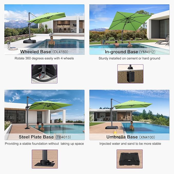 PURPLE LEAF 8' X 8' Patio Umbrella for Pool 7' High Offset Outdoor Cantilever Umbrella Swimming Pool Umbrella with 360°Rotation for Poolside Apple Green