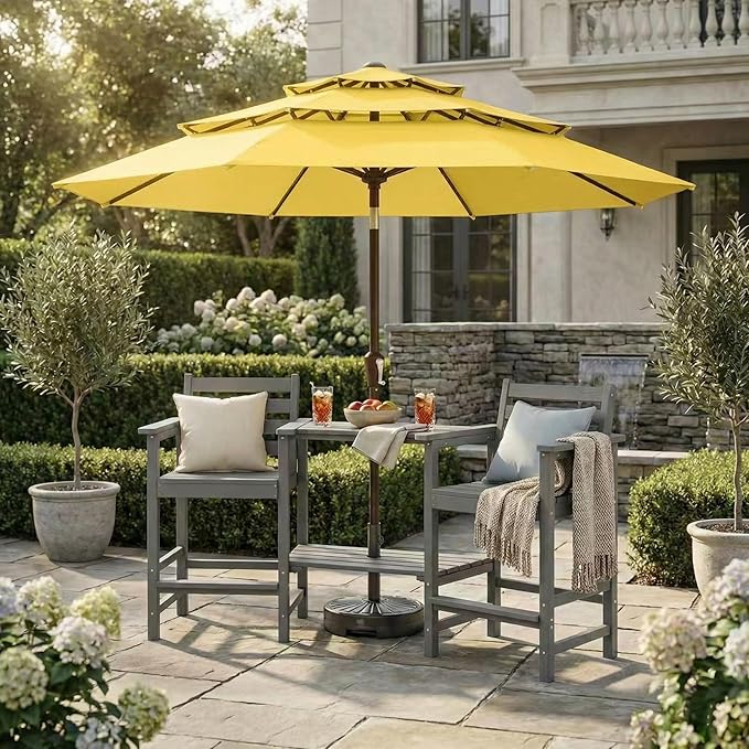 Kingdura 10ft 3-Tier Patio Umbrella, Outdoor Table Umbrella with Easy Crank & Tilt, 8 Reinforced Ribs, UV Protection for Deck, Pool, Market, Backyard (Yellow)
