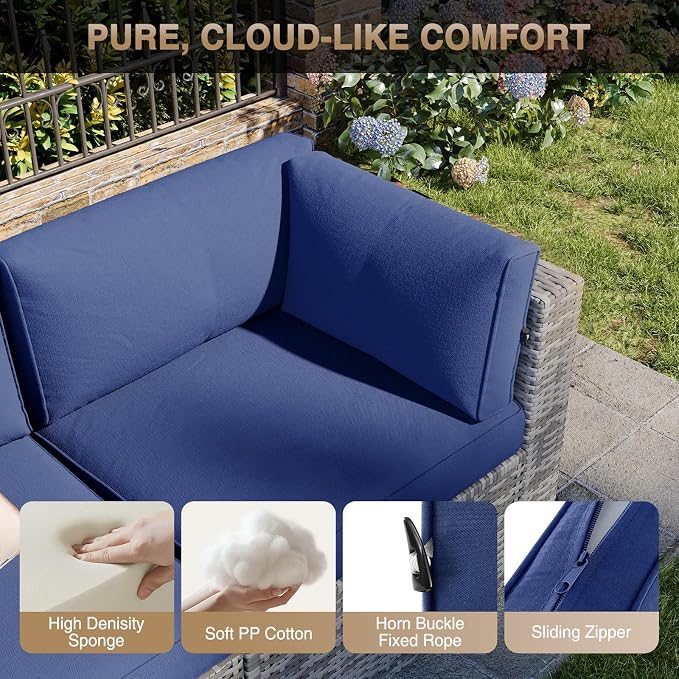 Aoxun Patio Furniture Sets, 8-Piece Outdoor Patio Furniture with 11FT X 11FT Cantilever Umbrella, Wicker Outdoor Conversation Set Sectional Sofa for Backyard, Poolside, Garden
