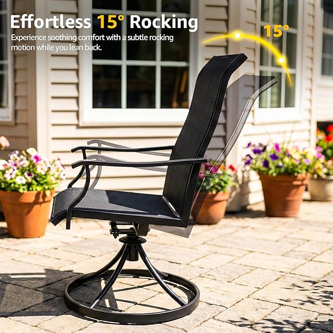 NATURAL EXPRESSIONS Patio Table and Chairs Set for 4,5 Piece HDPS Outdoor Dining Set with 4 Swivel Dining Chairs,Textilene Mesh Fabric,36" Fauxwood Patio Dining Table with Umbrella Hole for Garden