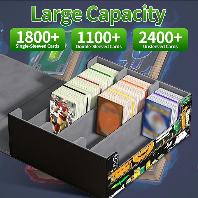 Card Deck Box for MTG, Cards Storage Box Fits 120+ Sleeved, Leather Big Size Strong Magnetic Closing Case for Board Games Magic TCG CCG Baseball Collection Women Man, Pumpkin Books