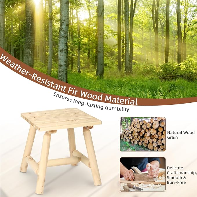 HOMEDIARY Wooden Outdoor Log CoffeeTable, Cedar Wood Adirondack Square End Table, 19.5” Indoor & Outdoor Patio Side Coffee Table for Garden, Patio, Backyard, Porch