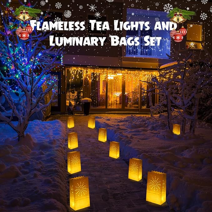Sabary 50 Sets Luminary Bags with Flameless Tea Lights Outdoor Luminaries LED Lantern Candle Bags for Wedding Birthday Ramadan Christmas Party Decorations Romantic Decor(Sun)