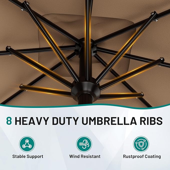AreShark 8' x 10' Rectangle Patio Umbrellas for Outdoor, Outdoor Table Umbrella, Large Outdoor Patio Umbrellas with 8 Sturdy Ribs for Pool, Garden, Market (Beige)