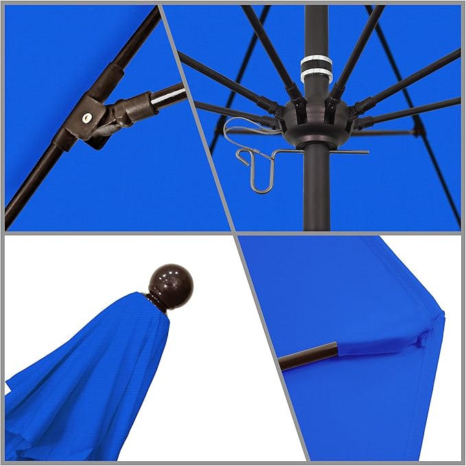 California Umbrella 9' Round Aluminum/Fiberglass Umbrella, Push Open, Bronze Pole, Olefin Royal Blue Fabric