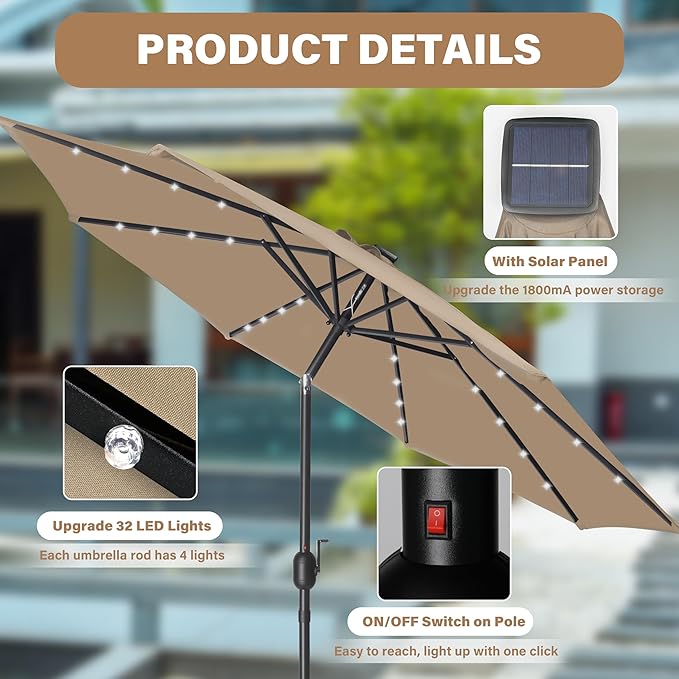 HealSmart 7.5ft Patio Umbrella with Push Button Tilt/Crank, Outdoor Table Market Yard Umbrella, 6 Sturdy Ribs for Garden, Deck, Backyard, Pool