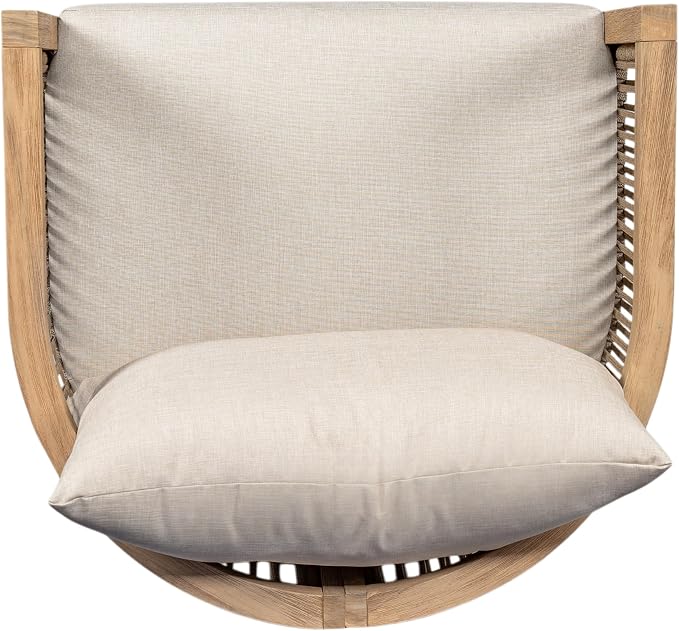 Christopher Knight Home Delbert Acacia Wood 4 Piece Patio Furniture Set, Wooden Patio Conversation Set with Club Chair+Coffee Table, 4-Seater Outdoor Loveseat Sofa Chair and Table Set, Natural+Beige