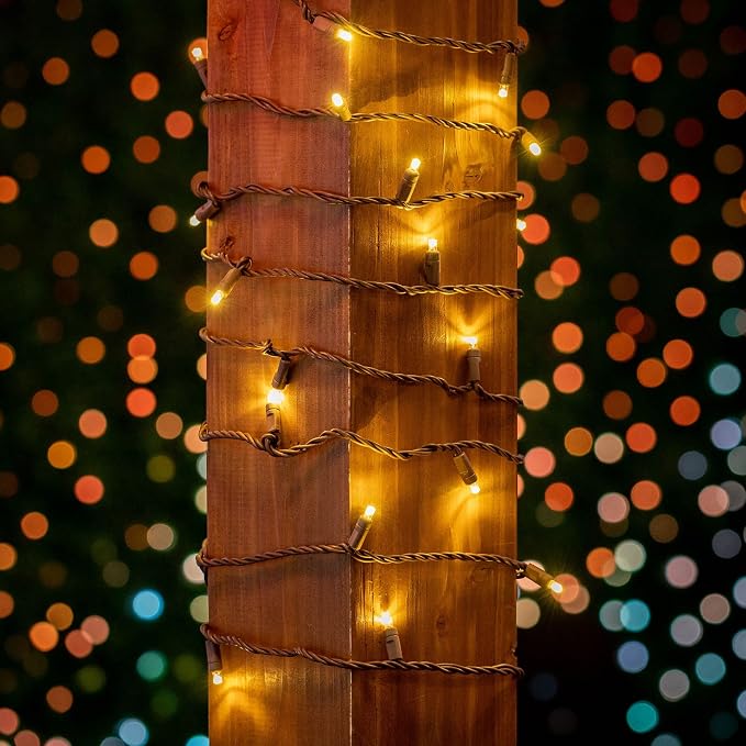 Novelty Lights 34ft 100 LED Warm White Christmas String Lights, Brown Wire