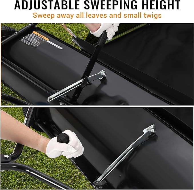 Garvee 50 Inch Lawn Sweeper Tow Behind, 26 cu.ft. Large Pull Behind Grass Sweeper, Heavy Duty Leaf & Grass Collector with Dumping Rope Design, Adjustable Sweeping Height for Picking Up Debris & Grass