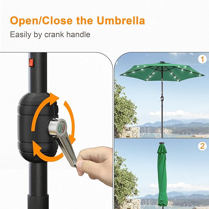 7.5ft Outdoor Umbrella Patio Umbrella with Solar Lights,18 LED Lighted Table Market Outdoor Umbrella, 2-Year-Non-Fading, for Pool, Deck, Garden,Backyard