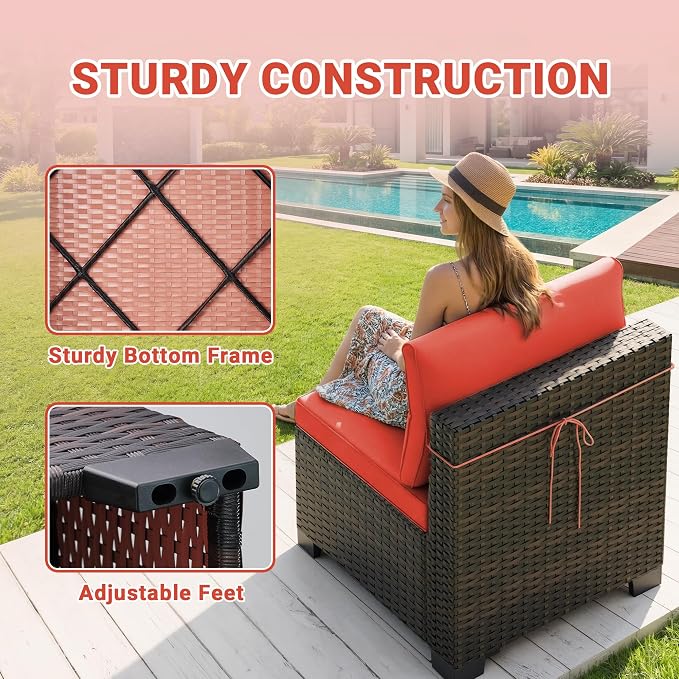CHABATREE 7-Piece Outdoor Patio Furniture Sets, Manual Weaving Rattan Conversation Sectional Sofa with Tempered Glass Coffee Table, All-Weather PE Wicker & Thick Cushions for Garden, Backyard, Porch