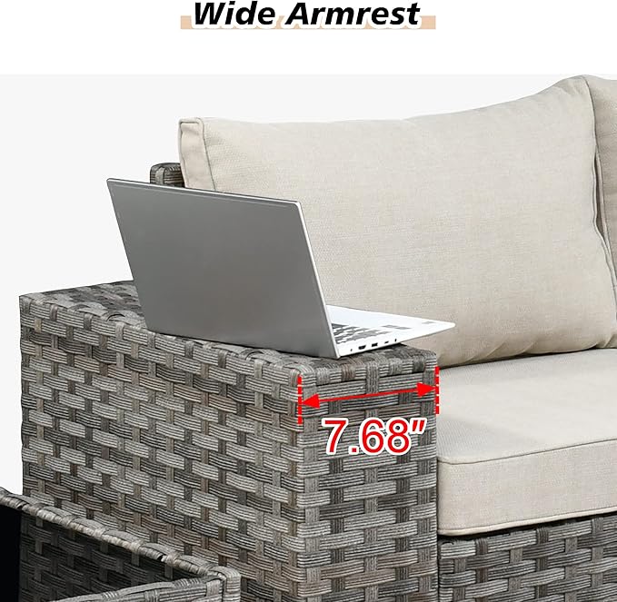 HOOOWOOO Outdoor Patio Sectional Furniture Sofa Set with Widened Armrest,12 Piece Large Modern Wicker Couch,Modular L Shaped Conversation Seating Set with Table for Out Door Garden Corner(Beige Tan)