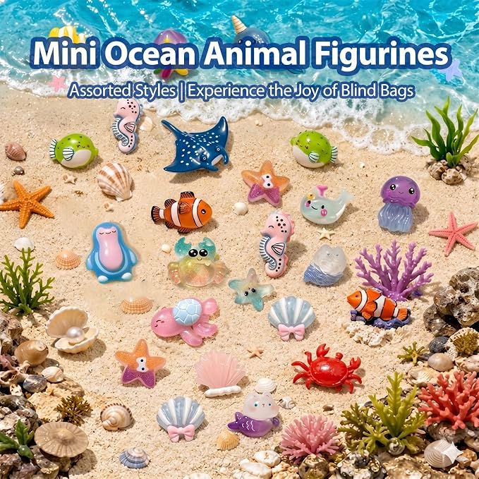 60 PCS Glow in the Dark Mini Resin Sea Animal Mystery Bags | Tiny Animal Figurines for Fairy Gardens, Classroom Prizes, Terrarium Decor, Party Favors, DIY Crafts