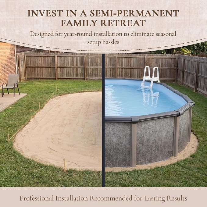 Blue Wave Riviera 15-ft x 30-ft Oval 54-in Deep 8-in Top Rail Metal Wall Swimming Pool Package