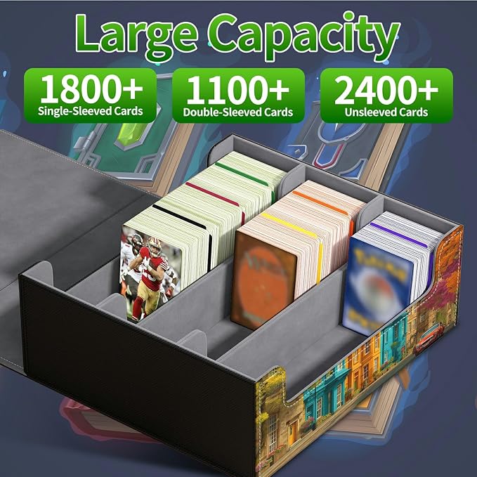 Large Card Deck Box for MTG, Fits 1200+ Sleeved Cards, PU Leather Storage Case with Strong Magnetic Closure, Multiple Colors for TCG CCG Baseball Card Collections, Castle Maple Tree