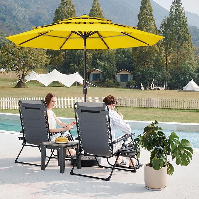 JEAREY 9FT 3 Tier Patio Umbrella Outdoor Market Umbrella Table Umbrellas with 8 Ribs 1.5 Pole Push Button Tilt and Crank UV Protection for Garden,Backyard,Yellow