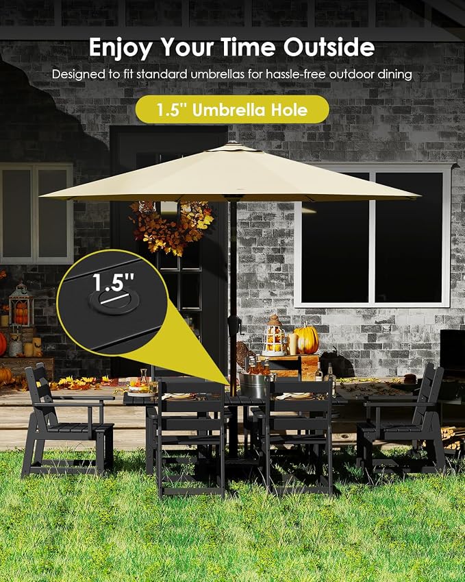 GREENVINES Outdoor-Dining-Table | 75” | HDPE | 2 Connectable Square Tables for 6 | Slatted | All-Weather | Patio Furniture | for Poolside Backyard Garden | Black