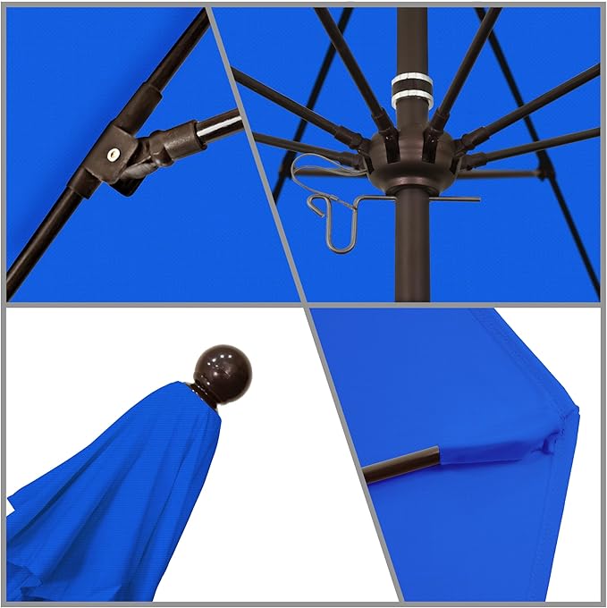 California Umbrella 7.5' Round Aluminum/Fiberglass Umbrella, Push Open, Bronze Pole, Olefin Royal Blue