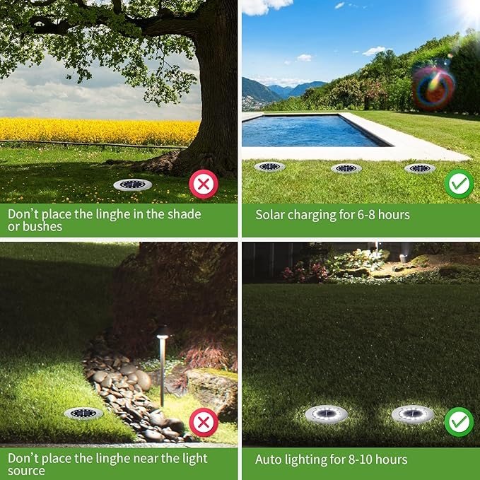 NFESOLAR Solar Lights Outdoor with 16 LEDs, Bright Solar Ground Lights Outdoor Waterproof for Yard Garden Lawn Walkway Driveway (White 8 Pack)