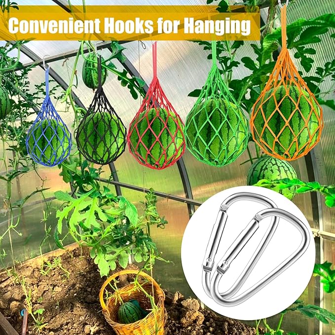 12 Pack Melon Hammocks Cradles, Melon Hammock Mesh Bags for Trellis, Heavy Duty Watermelon Nets with Hooks, Breathable, Durable & Easy - Install Fruit Support Net(Red)