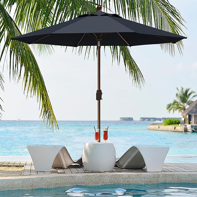EliteShade USA 10-Year-Non-Fading 9Ft Market Patio Umbrella, UPF 50+ UV Protection Performance Sun Umbrella, Heavy Duty Commercial Grade Outdoor Table Umbrella with Crank & Tilt, Windproof Vented Top for Garden, Pool, Deck and Outdoor Playsets, Black