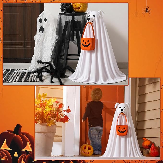 Soulchen Halloween Ghost Dog Style Porch Goose Outfits for 23 Inch Goose Clothes with Dress and Bonnet for Outdoor Garden Yard Lawn Entrance Decor