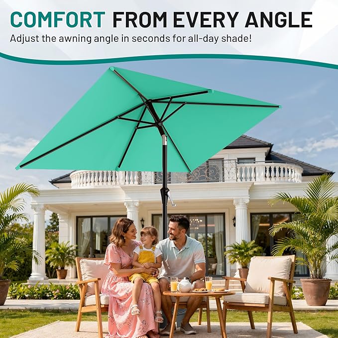 AreShark 6.5' x 10' Rectangular Patio Umbrellas for Outdoor, Outdoor Table Umbrella, Large Outdoor Patio Umbrellas with 6 Sturdy Ribs for Pool, Garden, Deck & Market (Aqua Sky)