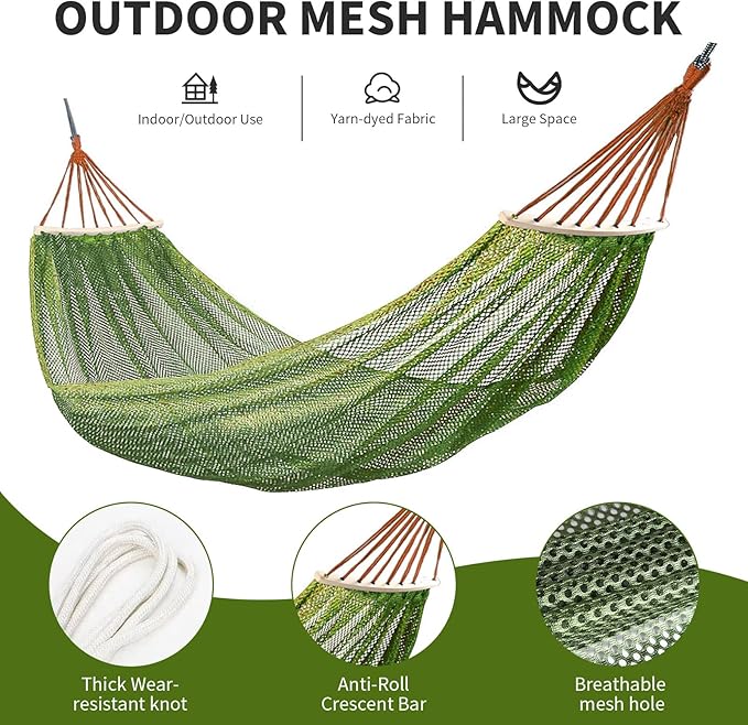 Hammock Chair Swing, Single Outdoor Hammock Swing, Lightweight Ice Mesh Cradle Chair Portable Indoor and Outdoor Hanging Chair Swing (Green)