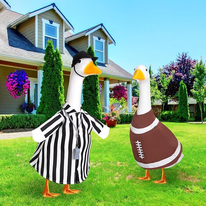 2 Set Football Goose Outfit Referee Lawn Porch Game Day Clothes for 23" Goose Outdoor Patio Yard Lawn Art Football Bowl Party Decor