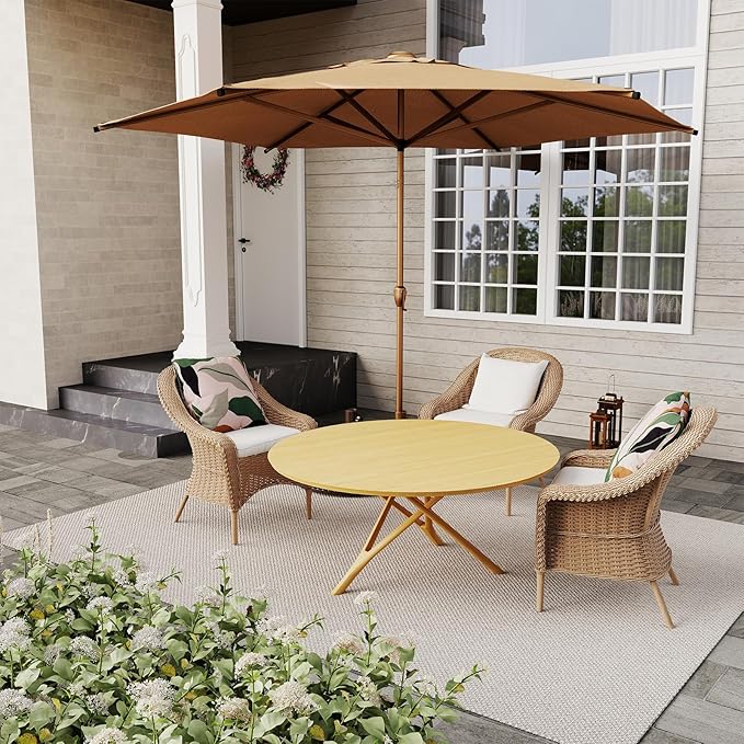 Abba Patio 11FT Outdoor Patio Umbrella Outdoor Table Umbrella with Crank Market Umbrella 6 Sturdy Ribs UV Protection Waterproof and Push Button Tilt for Garden Deck Backyard Pool,Tan