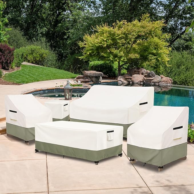 3-Seater Patio Sofa Cover,85 W x 38 D x 35 H Inches Outdoor Couch Cover,600D Heavy Duty Waterproof Outdoor Sofa Covers,Patio Furniture Covers,Beige