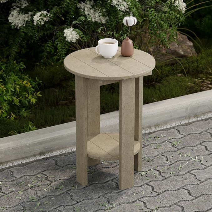 Wildridge Heritage Balcony Table, Weathered Wood - Outdoor Weather Resistant Recycled Plastic Furniture for Patio