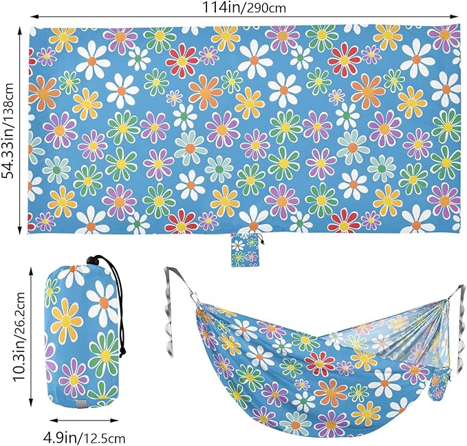 Portable Single Hammock Flowers Colorful Pattern Garden Yard Outdoor Hammocks