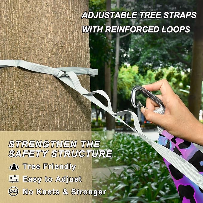 Camping Hammock Outdoor Hammocks for Outside Purple Laser Leopard Cheetah Beach Trees Portable Lightweight with Pockets Tree Straps Indoor