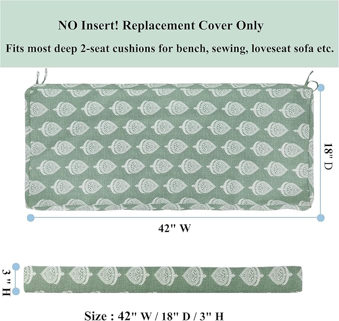 FUNHOME Outdoor Cushion Covers 42" x 18" x 3", No Insert! Patio Covers Replacement for Outdoor Furniture,Water Resistant Patio Bench Loveseat Cushion Covers 1 Pack, Fair Green (Covers ONLY)
