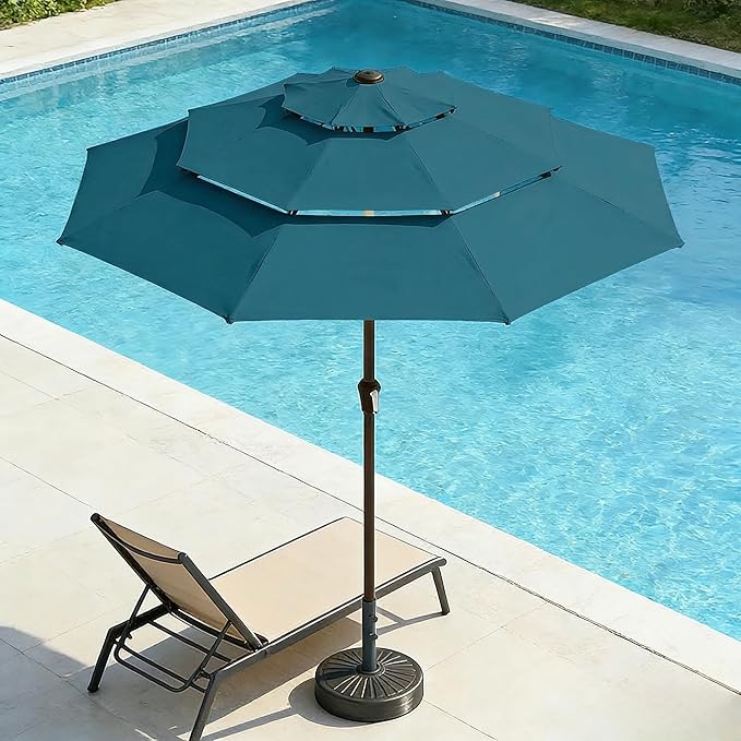 10ft 3 Tier Patio Umbrella, Outdoor Market Table Umbrella with UPF 50+ Vented Canopy, 8 Sturdy Ribs, Easy Push Button Tilt and Crank, Windproof for Deck, Pool, Backyard and Garden