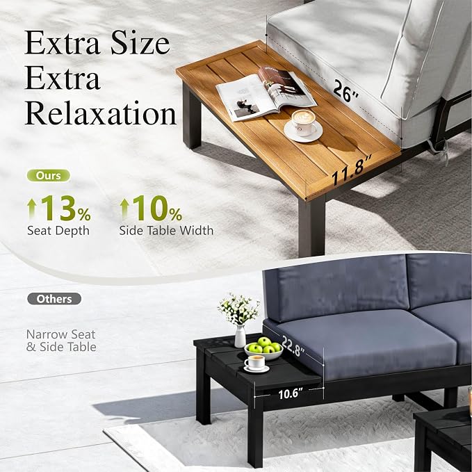 Sophia & William 9PCS Patio Furniture Set, Metal Outdoor Sectional Sofa Patio Conversation Set-2 Single Sofa with Side Table, 4 Single Couch, 2 Loveseat, 1 Tea Table