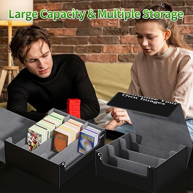 Large Card Deck Box for MTG, Fits 1200+ Sleeved Cards, PU Leather Storage Case with Strong Magnetic Closure, Multiple Colors Available for TCG CCG Baseball Card Collections, Custom