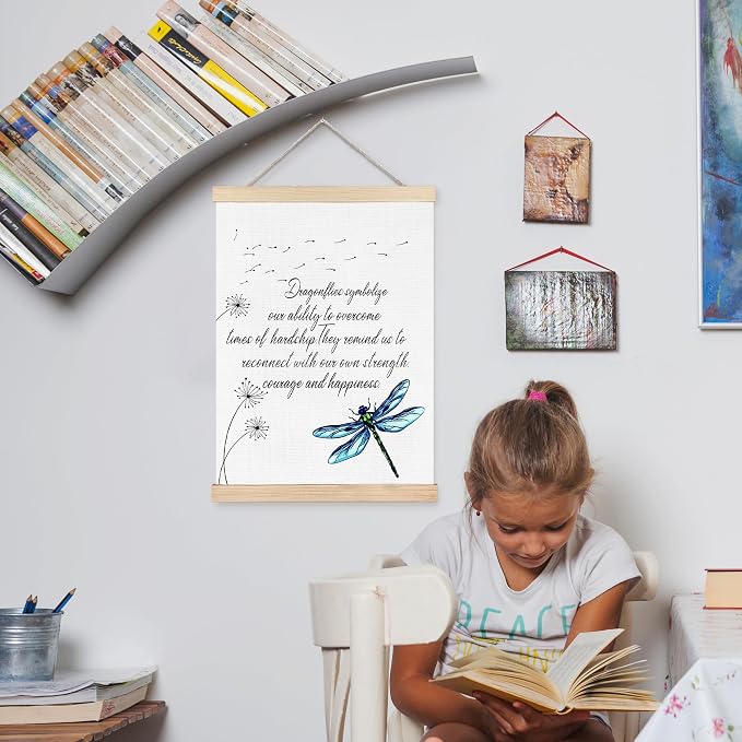 FDHSPAAM Inspirational Dragonfly Wall Art Decor, Inspirational Posters for Home Office, Blue Dragonfly Motivational Wall Decor for Home Bedroom Living Room Office, 12x16 Inch