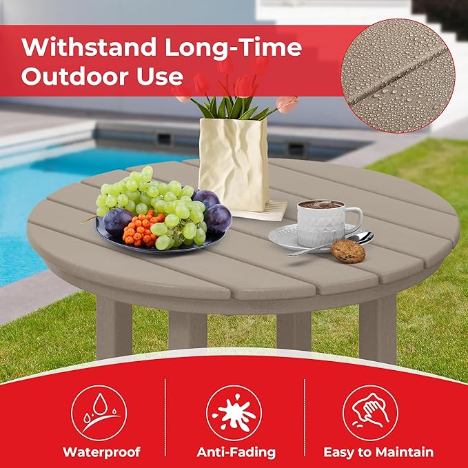 Costaelm Outdoor Bar Table, 37" Counter Height Round Patio Cocktail Bar Table, Patio Bar Table Bistro Dining Table Pub Table for Front Porch Deck, Backyard, Garden, Weathered Wood