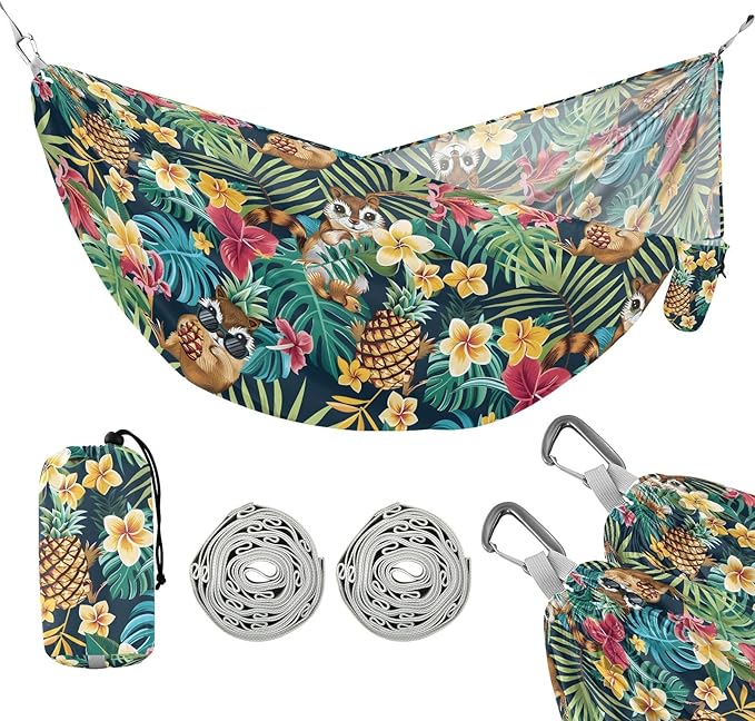 Camping Hammock Outdoor Hammocks for Outside Tropical Plants Beach Trees Portable Lightweight with Pockets Tree Straps Indoor