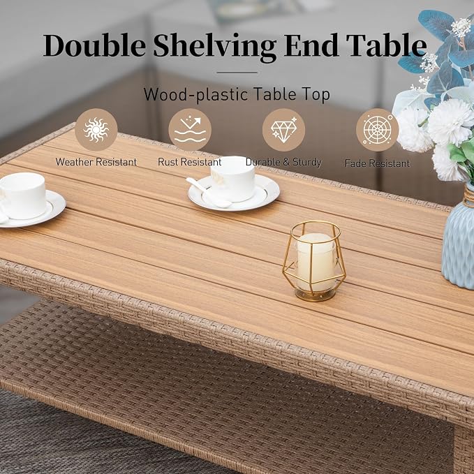 Patio Furniture Set 6 pcs, Wicker Rattan Outdoor Furniture with 5.5” Thick Cushions, 3-Seat Sofa, 2 Chairs, 2 Ottomans and Coffee Table, Outdoor Conversation Set for Garden Backyard Deck, 7 Seats Grey