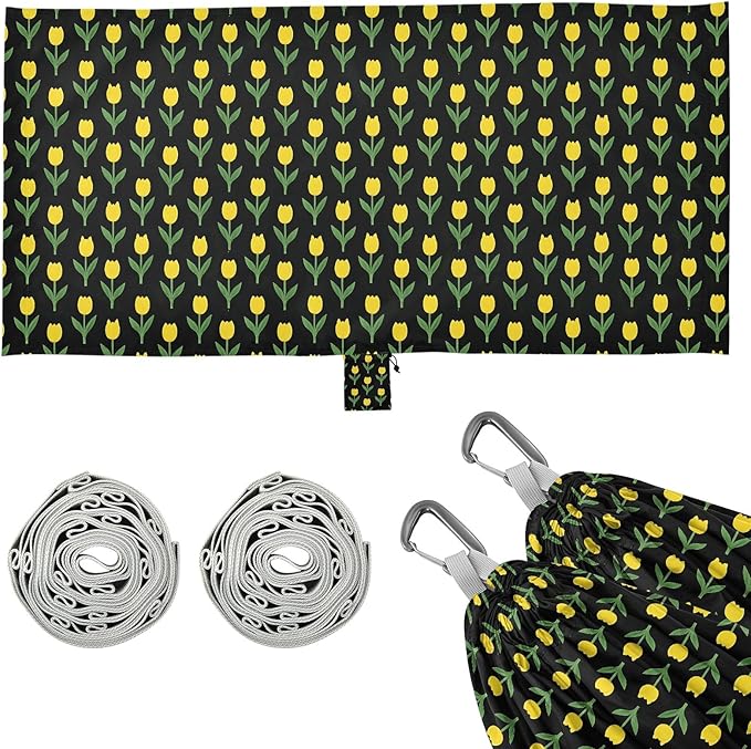Camping Hammock Outdoor Hammocks for Outside Yellow Tulip Black Beach Trees Portable Lightweight with Pockets Tree Straps Indoor