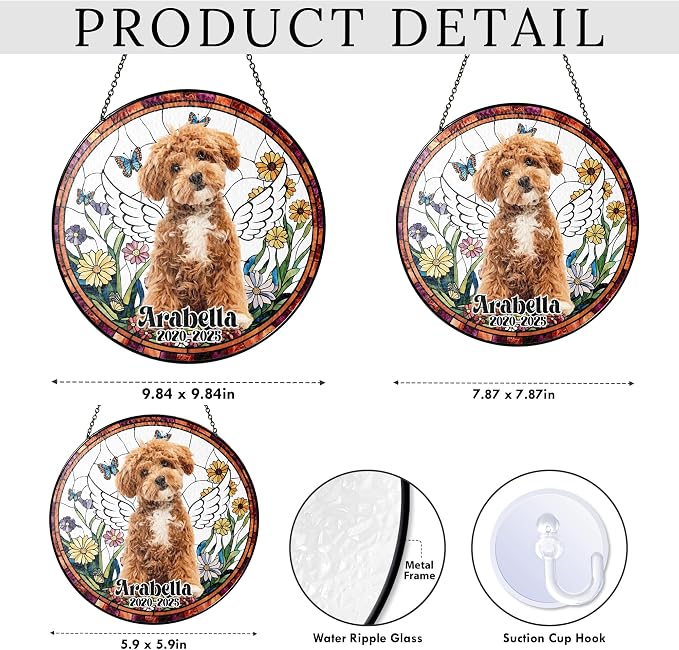 Custom Photo Memorial Dog Suncatcher Custom Cat, Pet Stained Glass Keepsake – Loss of Pet Sympathy Gift – Stained Glass Dog Memorial Window Hanging Sun Catcher– Pet Remembrance Gift