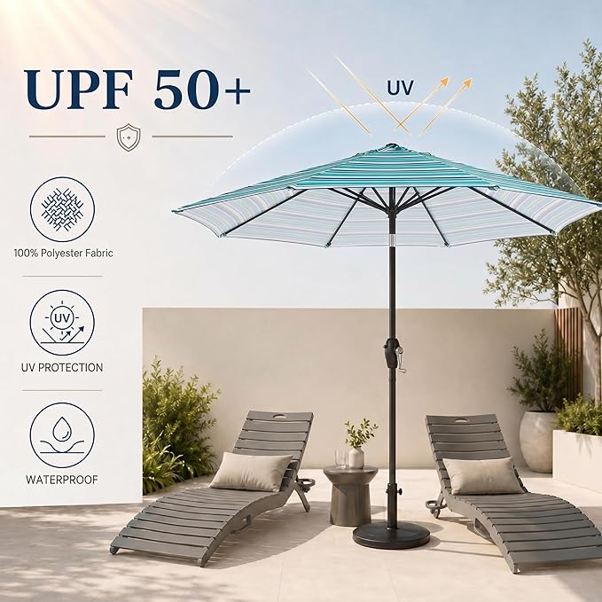 7.5ft Patio Umbrella, Outdoor Table Market Umbrella with Smooth Crank Lift, 6 Windproof Fiberglass Ribs, UPF50+ UV Protection for Deck, Pool, Garden and Backyard