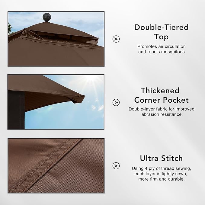 MASTERCANOPY Replacement Canopy Top for Lowe's Allen Roth 10x12 Gazebo #GF-12S004B-1 (Brown,Polyester)