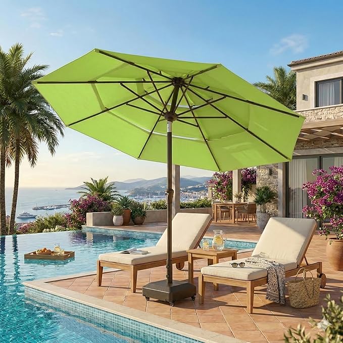 10ft Patio Umbrella, 3 Tier Outdoor Market Table Umbrellas with 8 Fiberglass Ribs and Push Button Tilt, Windproof, Vented Canopy, UV Protection for Deck, Pool, Backyard