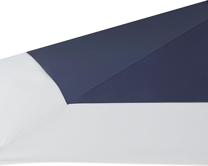 JONATHAN Y Spencer 9 ft. Solar Powered LED Patio Umbrella with Crank and Tilt, Hexagon Outdoor Market Sunshade for Garden, Deck and Pool, Navy/White, Dark Brown Pole UMB1100A
