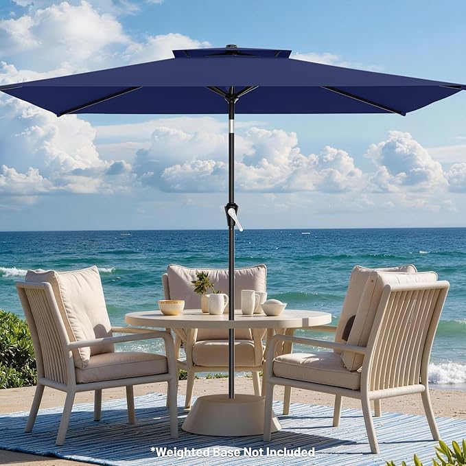 AreShark 6.5'x10' 2 Tiers Rectangular Patio Umbrella - Outdoor Umbrella Waterproof UV Protection, Market Table Umbrella w/Push Button Tilt for Pool, Lawn, Balcony(Navy)