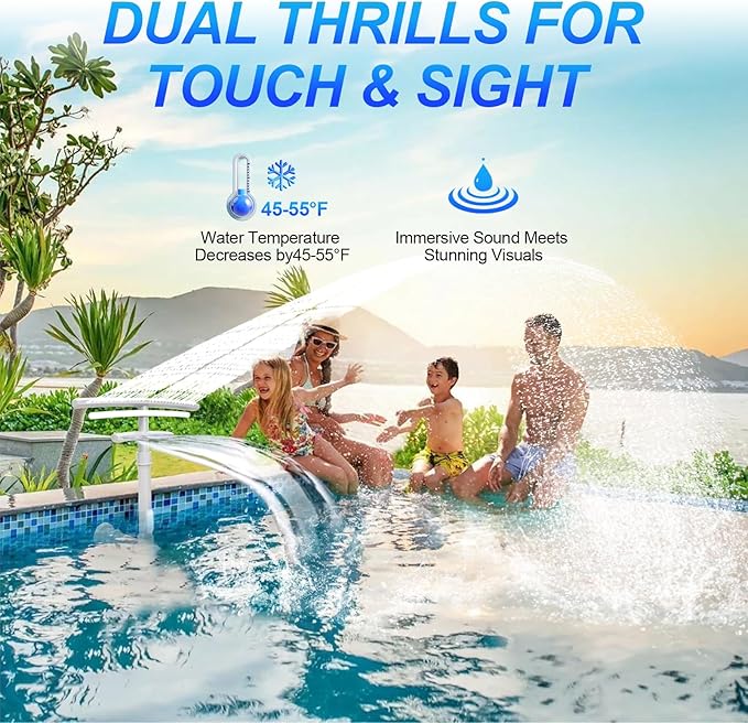 Pool Fountain with Lights for Above and Inground Pools, Dual-Layer Spray Solar Power Pool Waterfall Sprinkler Chiller Aerator, Water Fountain Swimming Pool Accessories with 9-Color Lights and 4 Modes